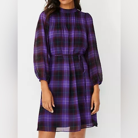 Ann Taylor Dresses & Skirts - Ann Taylor Plaid Purple Dress